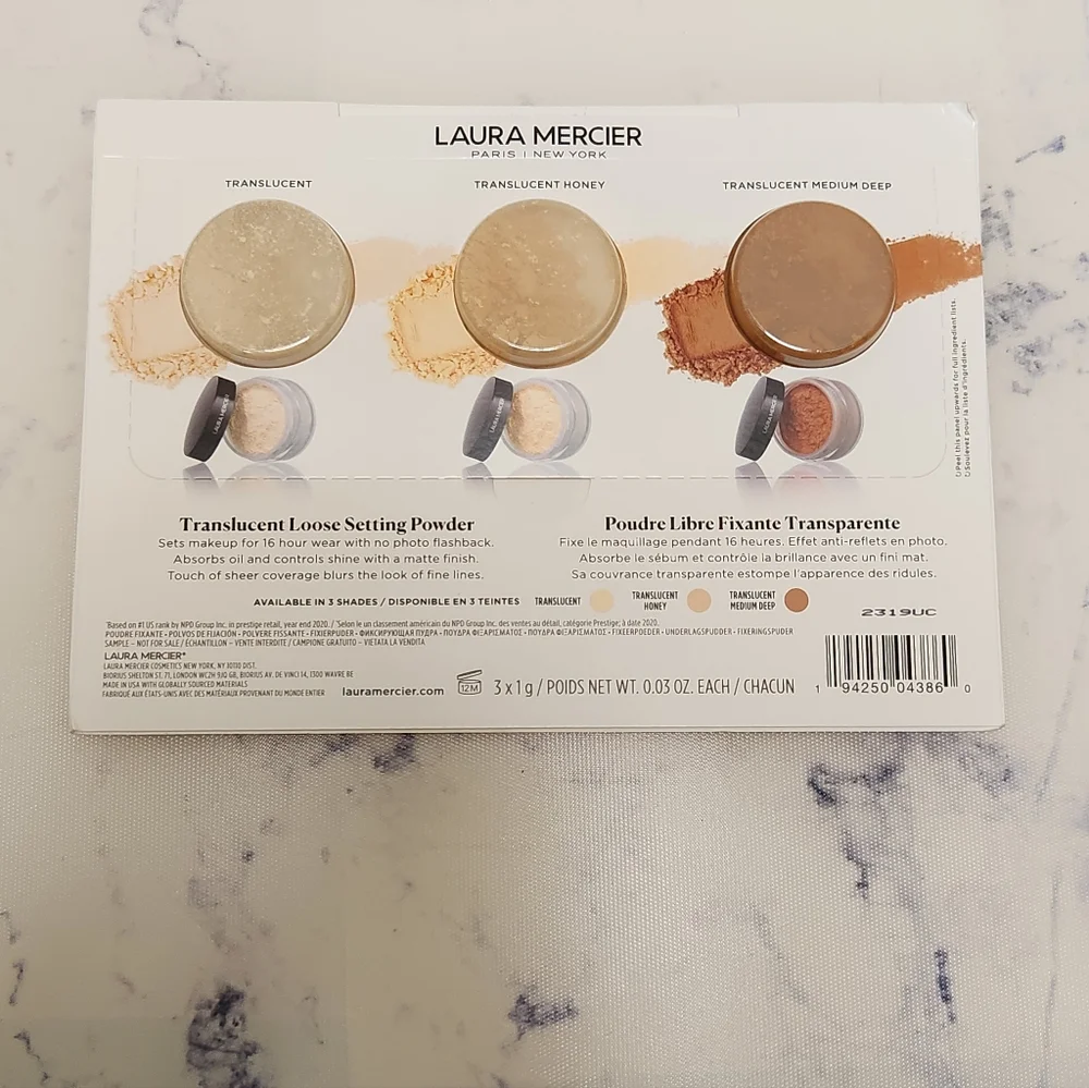 Laura Mercier Translucent Loose Setting Powder Sample Card 3 SHADES .03 Oz Each